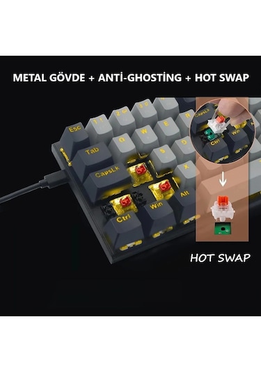 Mini T9 Türkçe Q Mekanik Klavye Red Switch Gamer Oyuncu Klavyesi
