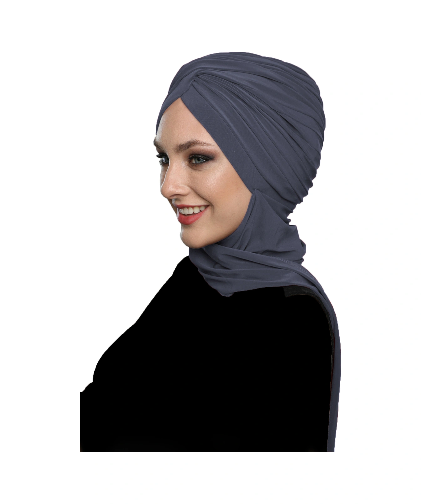 Çapraz W Atkılı Koyu Gri Hazır Türban Tesettür Bone Koyu Gri