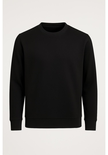 Troy Erkek Slim Fit Uzun Kol Sıfır Yaka Sweatshırt-7457 Siyah