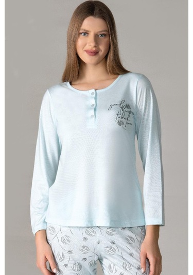 Mevsimlik Uzun Kol Pijama Takım Viskon Alperi 790-28 Mint