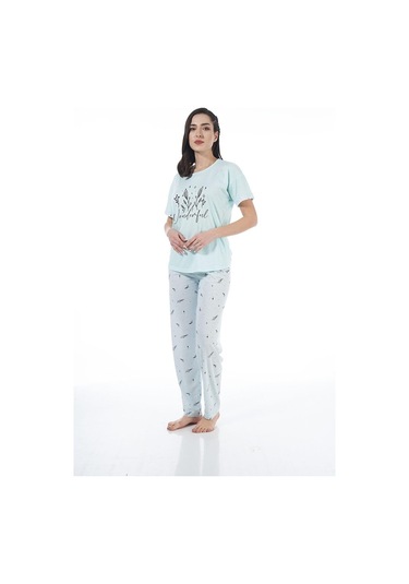 Estiva 22124 Kadın Çiçek Desenli Kısa Kollu Viskon Pijama Takımı