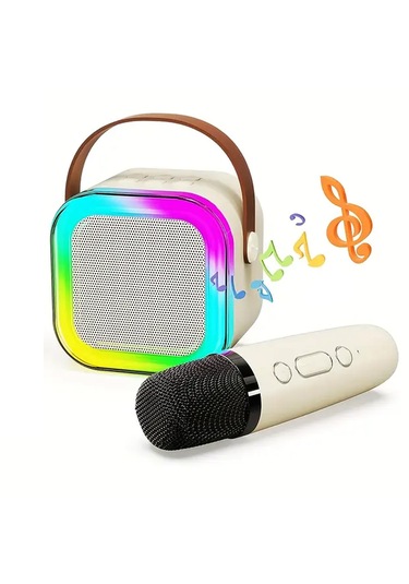 Mini Kablosuz Bluetooth Karaoke Hoparlör Kareoke Makinesi Bej