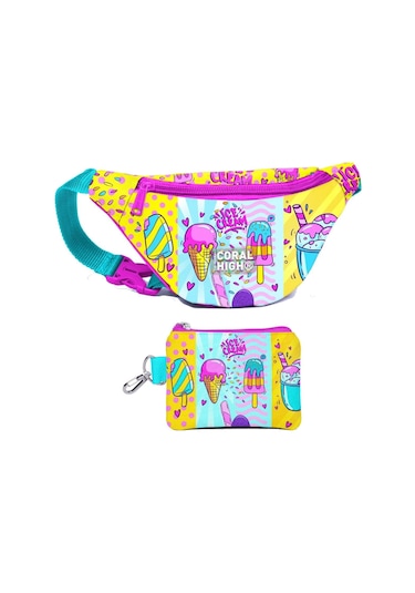Coral High Kız Çocuk Mixed Dondurma Desenli Bel Çantası Ve Bozuk Para Cüzdanı Set Çok Renkli