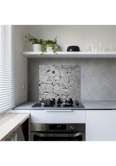 Dekoratif Cam Ocak Koruyucu ve Kesim Tahtası Gri Taş 60Cm X 52Cm