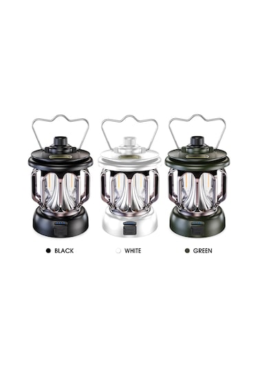 Geeksen Yeşil Led Kamp Lambası, Şarj Edilebilir, 6-24 Saat Süre, 20-280 Lumens Işık, Demir+abs Malzeme Çok Renkli