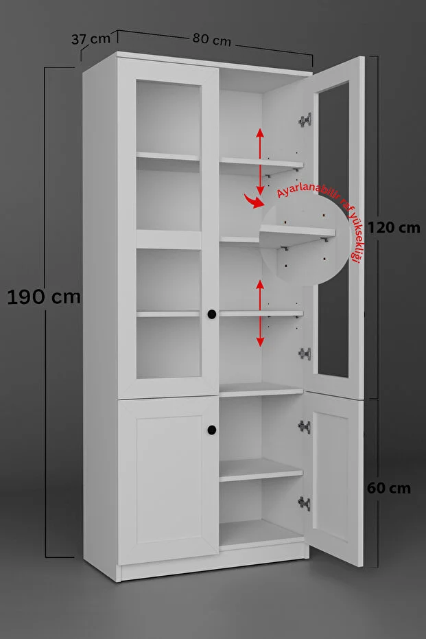 Lisa 4 Kapaklı Beyaz Vitrin - Kitaplık Ve Çok Amaçlı Dolap Beyaz