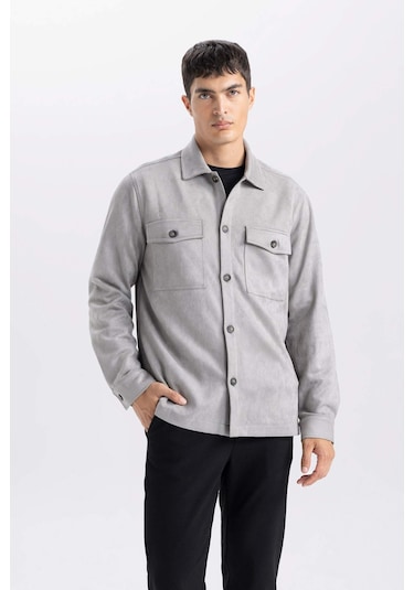 DeFacto Regular Fit Polo Yaka Süet Gömlek Ceket D3379AX25SPGR308