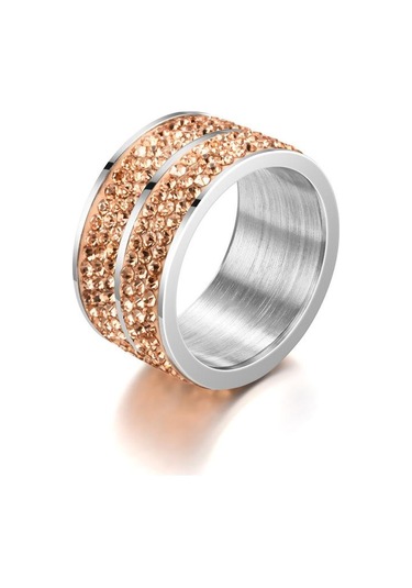 Kahverengi Yeni Titanyum Çelik Altı Sıralı Tam Zirkon Yüzük Avrupa Ve Amerika Moda Paslanmaz Çelik Çift Kakma Zirkon Yüzük El Aksesuarları 13 Kahverengi