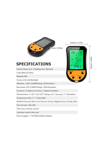 Xiyyadms 8 Fonksiyonlu Dijital Yükseklik Ölçer - Barometre, Pusula, Termometre Ve Hava Tahmini İle Outdoor Aktivite Aleti