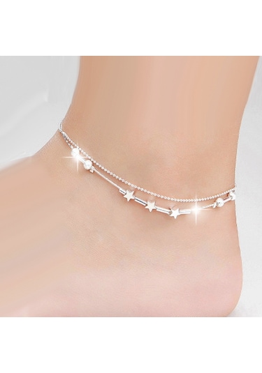 Sones Moda Takı Çift Toz Boncuk Ve Yıldız Gümüş Kaplama Bileklikler Gümüş