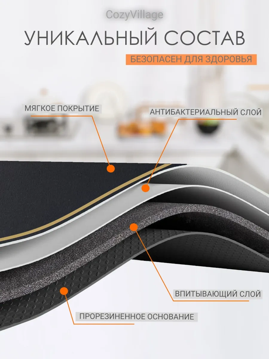 Cozy Village 40x30cm Emici Bulaşık Kurutma Paspası 230889727 Siyah