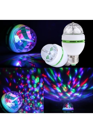 Hareketli 360 Derece Dönen Led Disko Ampul Çok Renkli
