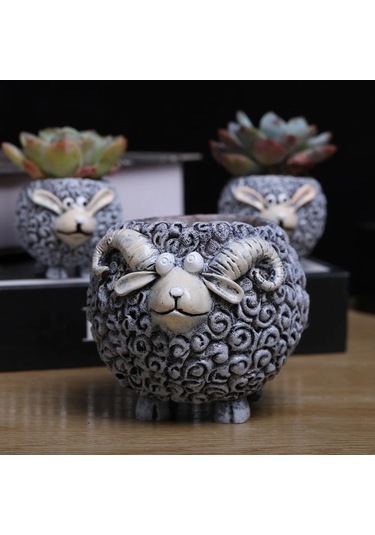 2 Adet Koyun Etli Saksı Avlu Yaratıcı Masaüstü Ekici Bahçe Saksı