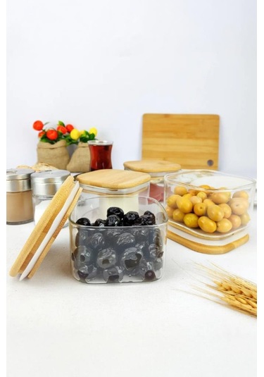 Duo 400 Ml Bambu Kapaklı Kare Borosilikat Cam Kase - 1 Adet Bambu