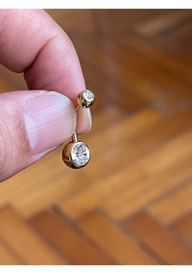 316 Cerrahi Çelik Tek Taş Göbek Piercingi Gold