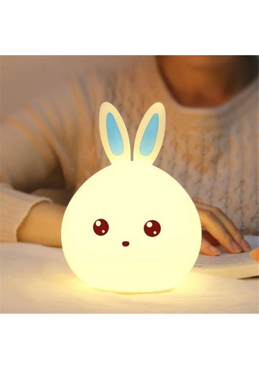 Mavi Tavşan Led Gece Lambası Çocuk Bebek Çocuk Başucu Lambası Renkli Silikon Dokunmatik Sensör Dokunun Kontrol Gece Lambası