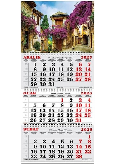 Keskin Color 2026-3 Aylık Spiralli Jumbo Denizci Takvim-bengonvil Sokağı