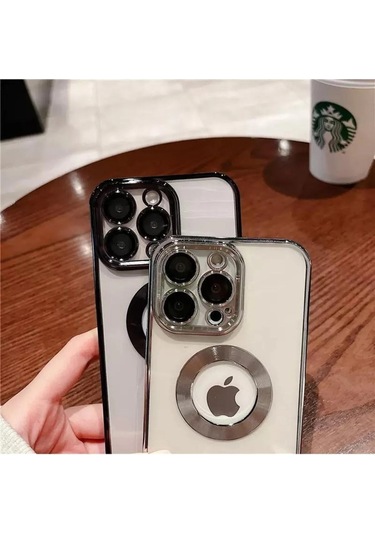 İphone 14 Promax Uyumlu Extra Kamera Korumalı Kamerası Cam Lensli Lazer Lüx Kılıf Kapak Tam Koruma Gümüş