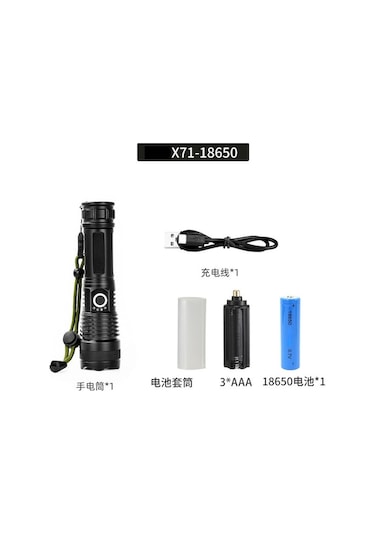 P70 Güçlü Işık El Feneri: Su Geçirmez, Type-c Şarj, Büyük Güç Led, P50 Fener + Usb Kablo + 18650 Pil Çok Renkli Çok Renkli