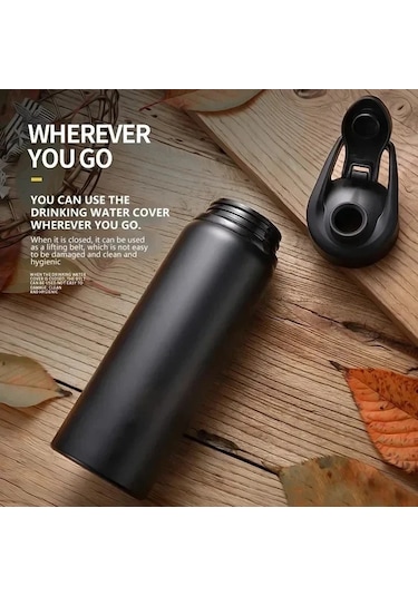 Honeybeeshop 20oz Siyah 1 Takım 600ml Bisiklet Su Şişesi Alüminyum Spor Termos Kamp Yürüyüş Balıkçılık Matarası Siyah-1 Takım