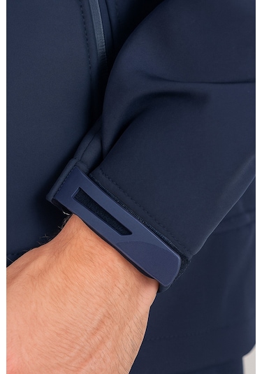Suya Dayanıklı Slim Fit Softshell Kapüşonlu Erkek Mont Lacivert