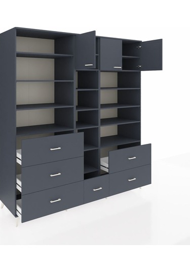 Kronos Dolap 17 Raflı 6 Çekmeceli 3 Kapaklı 220x59x243 Antrasit-antrasit/antrasit Antrasıt/antrasıt