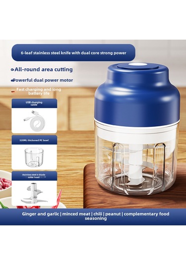 Xiyyadms Kablosuz Elektrikli Sarımsak搅拌机 320ml Mavi 6 Blades Yükseltilmiş Versiyon - Otomatik Karıştırma, Zarfı Açma, Mutfak Ve Bebek Yemeği İçin Uygun Diğer