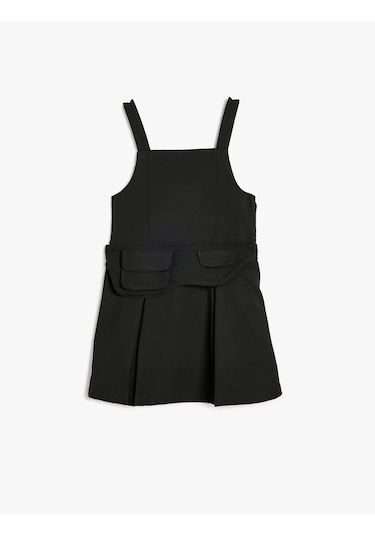 Koton Kare Yaka Kapaklı Cep Detaylı Viskon Karışımlı Jile Elbise Siyah 5wkg80021aw Siyah