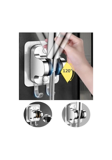 Masajlı Filtreli 3 Kademeli Krom Duş Başlığı Yapışkan Mafsallı Hortumlu Duş Seti Gri