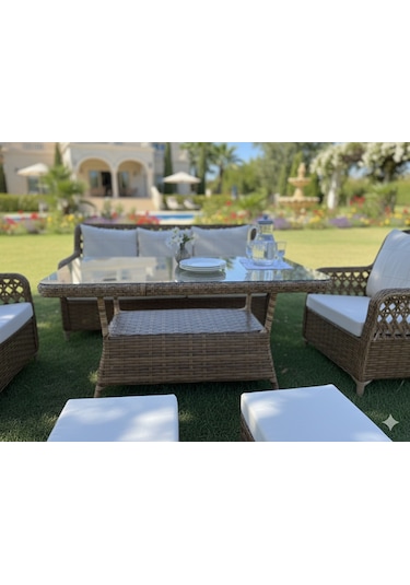 Mimoza Deluxe 7 Parça Rattan Villa Bahçe Takımı - Yemekli Oturma
