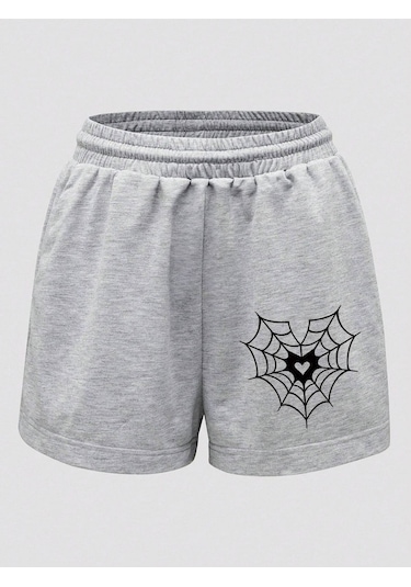 Ağ Penye Şort - Gri Baskılı Kısa Kordonsuz Gri