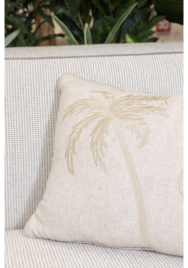 Pure Bej Palmiye Detaylı Dekoratif Boncuk Elyaf İç Dolgulu Kırlen Bej