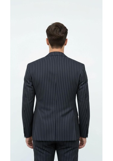 Plus Scorpion Siyah Çizgili Erkek Kruvaze Blazer Ceket İtalyan Kesim, Şık Ve Modern Siyah