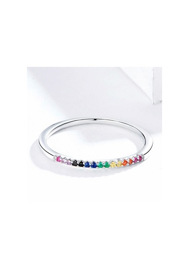 Sterling Silver Ring S925 Colored Zircon Ring, Size:8 Çok Renkli