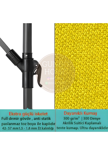 Gunbo Home 3 Mt 8 Kaburga Full Demir 21 Kg Sarı Bahçe Şemsiyes