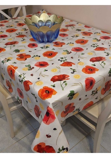 Elyaflı Pvc Muşamba - Desenli Silinebilir Masa Örtüsü Mrl12b Turuncu