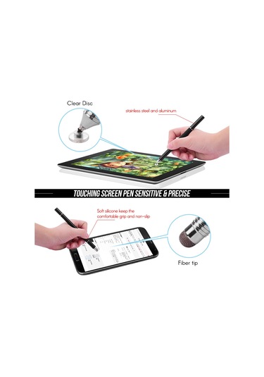 Singree Siyah Metal 3'ü Bir Arada: Yazma+disk+nano Uçlu Kapasitif Kalem - Telefon Ve Tablet İçin Dokunmatik Çizim Kalemi Seti Kutu İçerisinde