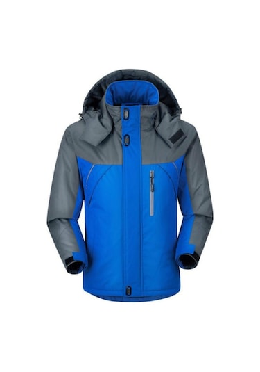 Outdoor Rüzgar Su Geçirmez Kalın Polar Kapüşonlu Mont Mavi