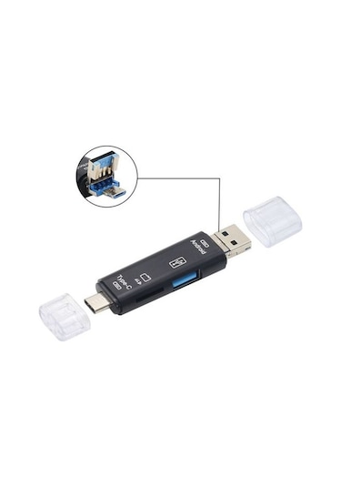 Alfais 5068 OTG 3 İn1 Type-C Micro USB TF Çevirici Kart Okuyucu