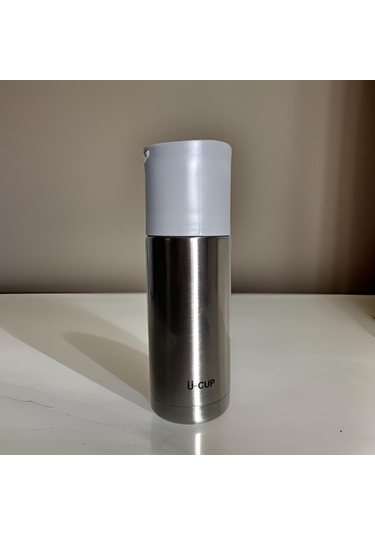 Prettify Stainless Steel Bardaklı Kayışlı Üstten Basmalı Termos 350 ML
