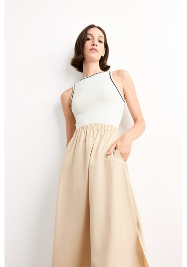 Defacto A Kesim Pamuklu Kolsuz Midi Elbise G1358ax25smer105 Ekru