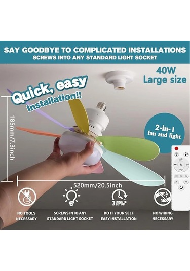 Xuweiwei Fıbrave 41 91 Cm 30w 3 Hızlı 3 Renkli Uzaktan Kumandalı Tavan Fanı Işığı Beyaz