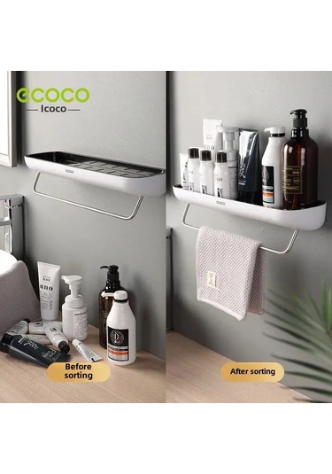 Wezone Banyo Duvarlı Organizer: Delik Olmayan Yüksek Dayanıklı Plastik, Çeşitli Kullanim Seçenekleri, Havlu Asma Çubuğu İçeren Siyah Tam Set Depolama Rafı Diğer