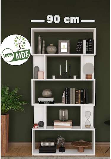 Venfa %100 Mdf Beyaz 6 Raflı Kitaplık