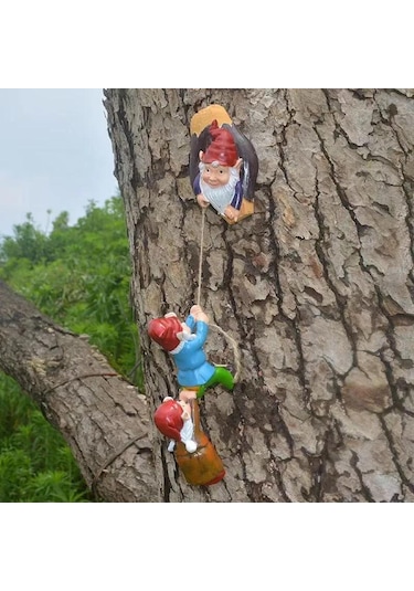 Tenfowee Minimalist Bahçe Figürü - Reçine Cüce Heykeli, Ağaçta Tırmanan Ornament, Modern Dekoratif Süs