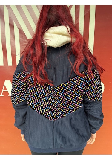 Unisex Aztek Retro Bomber Oversize Desenli Ceket Blüd4 Çok Renkli