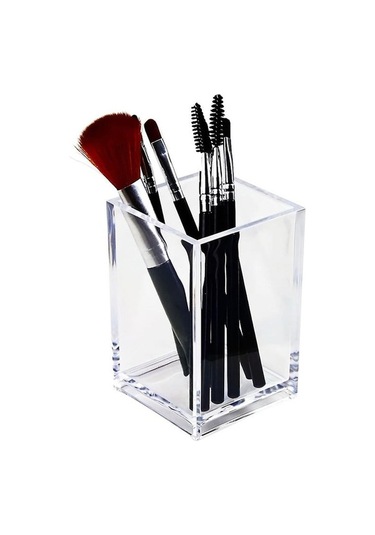 Fortunelane Şeffaf Akrilik Makyaj Fırçası Tutucu, Masaüstü Kalem Saklama Kutusu Konteyner