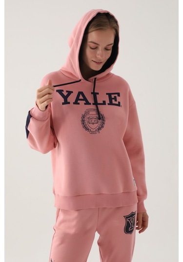 Yale Pembe Kapüşonlu Baskı Detay Kadın Sweatshirt 5274-41207 Pembe