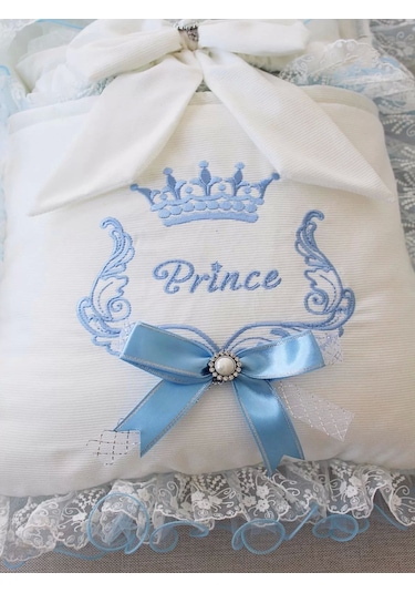 Yenidoğan Nil Taç Nakışlı Kundaklı Trilüks 3lü Alt Açma Seti Mavi Mavi