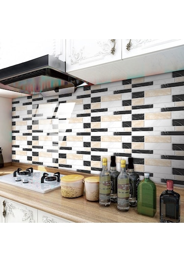 Sones 12 Adet 10 X 20 Cm Tuğla Desenli Kristal Film Parlak Fayans Sticker Zemin Stickerı Kit037 Diğer